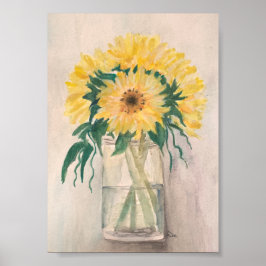 Solblommor i en Vas Premium Canvas-Poster (5x7) Poster