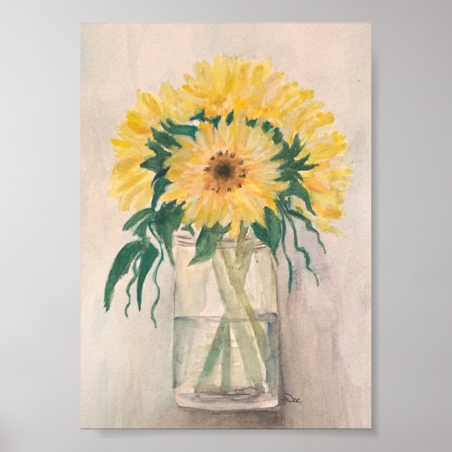 Solblommor i en Vas Premium Canvas-Poster (5x7) Poster (Framsidan)