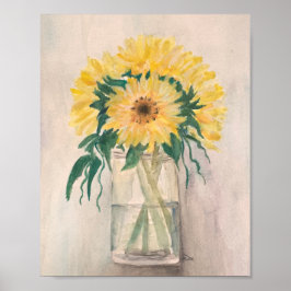 Solblommor i en Vas Premium Canvas-Poster (8 x 10) Poster