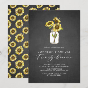 Solblommor i familjen Mason Burk Chalkboard Reunio Inbjudningar
