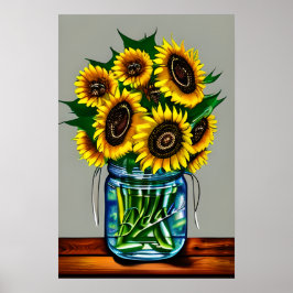 Solblommor i Glass Vas Poster