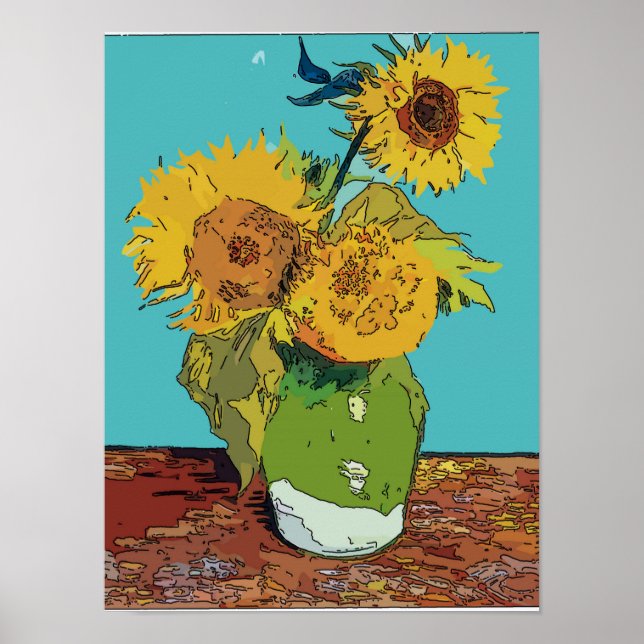 Solblommor i Grönt Vas Poster (Framsidan)