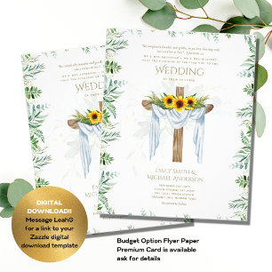 Solblommor i Kor vid CATHOLIC-bröllopsinbjudan Flygblad