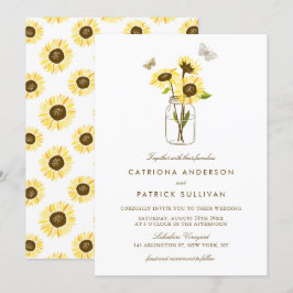 Solblommor i Mason Burk Land Rustic Bröllop Inbjudningar