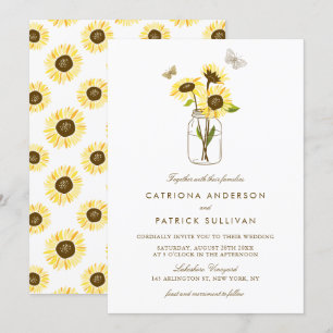 Solblommor i Mason Burk Land Rustic Bröllop Inbjudningar