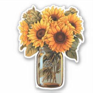 Solblommor i Mason Burk Sticker Klistermärken
