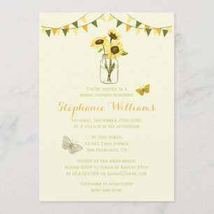 Solblommor i Mason Burk w/ Butterflies & Bunting Inbjudningar