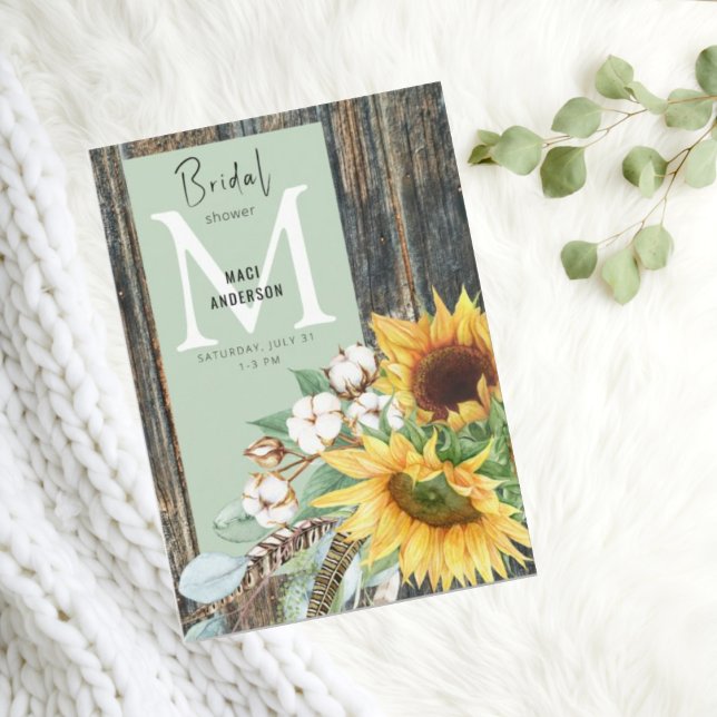 Solblommor i Möhippan Bloom Rustic Wood Sage Inbjudningar (Skapare uppladdad)