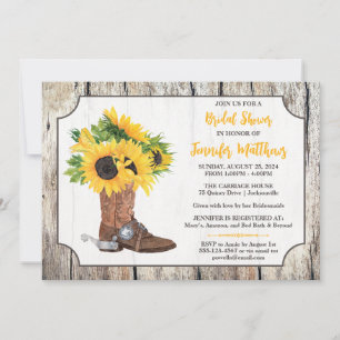Solblommor i Möhippan Cowboy Boot Woodgrain Inbjudningar