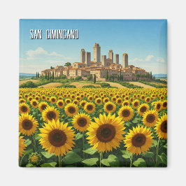 Solblommor i San Gimingano Italien Travel Magnet