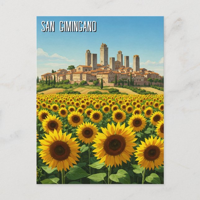 Solblommor i San Gimingano Italien Travel Vykort (Framsida)