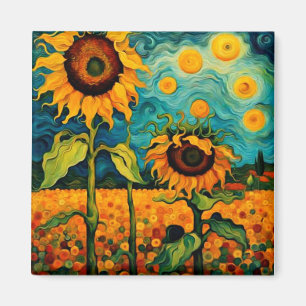 Solblommor i trädgård magnet