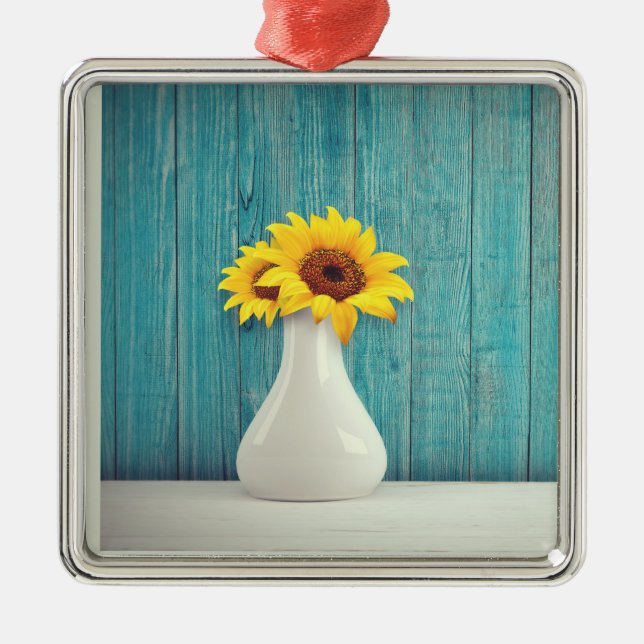 Solblommor i vas julgransprydnad metall (Framsidan)