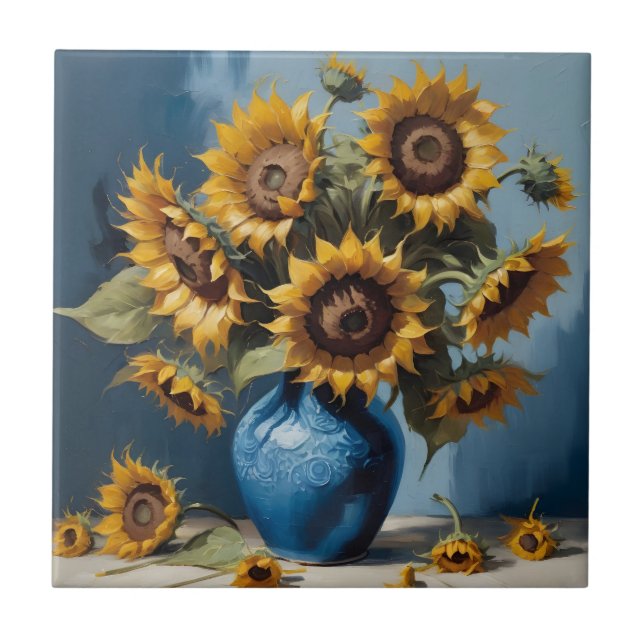 Solblommor i vas kakelplatta (Framsidan)