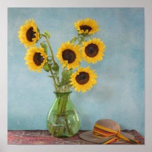 Solblommor i vas på bord poster