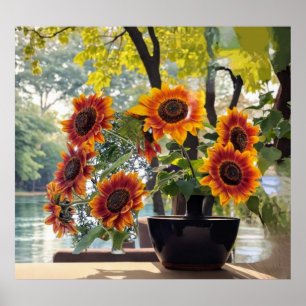 Solblommor i vas poster