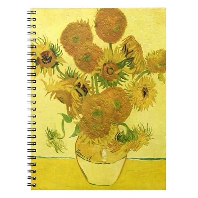 Solblommor i Vas Van Gogh Fine Art Anteckningsbok Med Spiral (Framsidan)