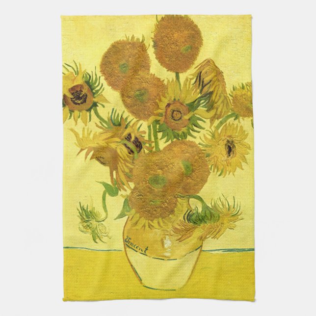 Solblommor i Vas Van Gogh Fine Art Kökshandduk (Vertikal)
