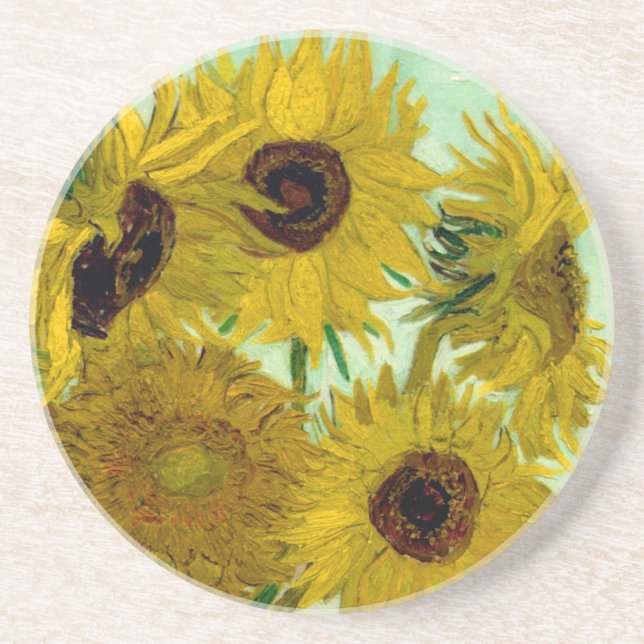 Solblommor i Vas Van Gogh Fine Art Underlägg Sandsten (Framsidan)