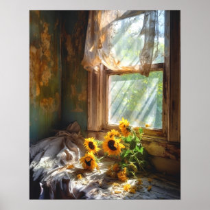 Solblommor i Vas Window Sill Scene #SFW1016 Poster