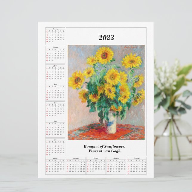 Solblommor Kalender för 2023 Vincent van Gogh (Stående Fram)