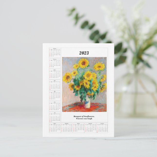 Solblommor Kalender för 2023 Vincent van Gogh Vykort (Stående Fram)