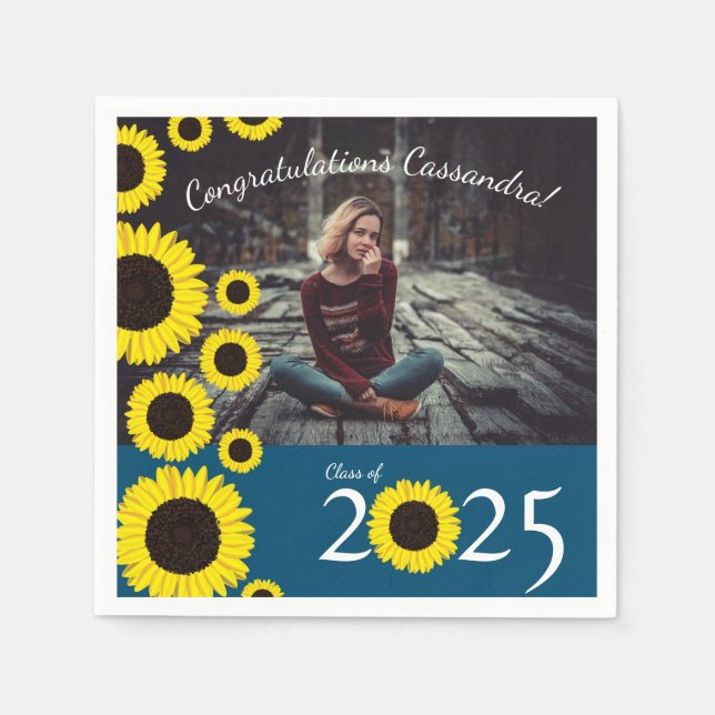 Solblommor Land Studentfest Blue Pappersservett (Framsidan)