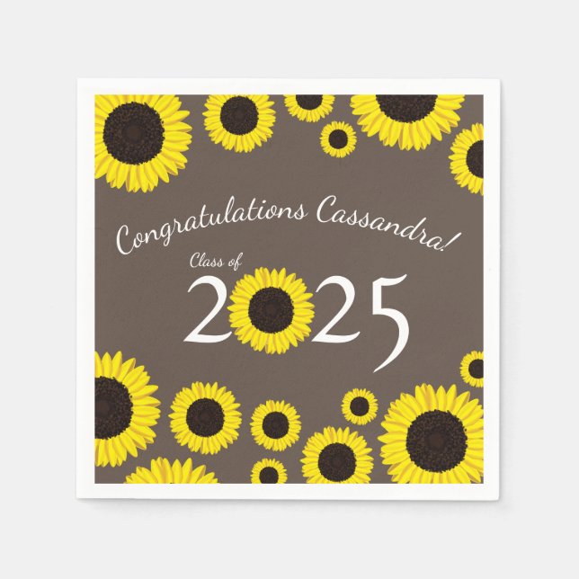 Solblommor Land Studentfest Brown Pappersservett (Framsidan)