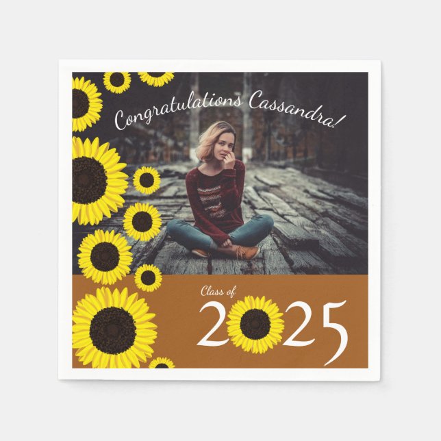 Solblommor Land Studentfest Rust Orange Pappersservett (Framsidan)