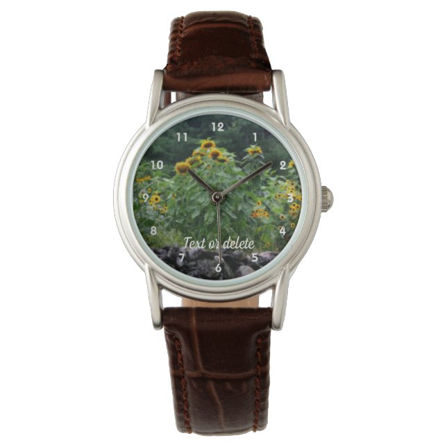 Solblommor längs Stone Wall Orton Personlig Armbandsur (Framsida)