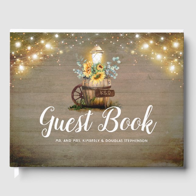 Solblommor Lantern Rustic Land Fall Wedding Gästböcker (Framsida)