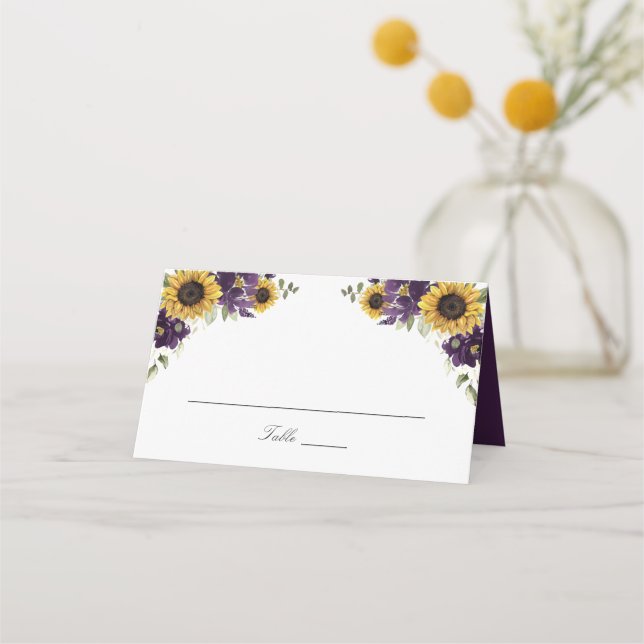 Solblommor Lila Violett Flower Bröllop Place Card Placeringskort (Framsida)