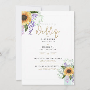 Solblommor Lila Wisteria Modern Wedding INVITE Inbjudningar