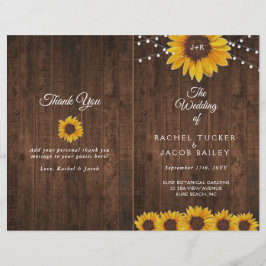 Solblommor Ljus Rustic Foled Bröllopsprogram
