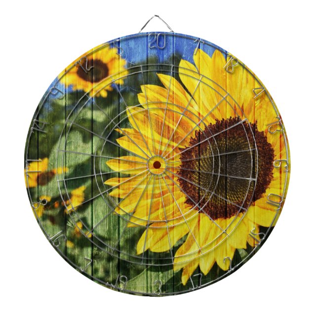 Solblommor, målat stängsel darttavla (Framsidan)