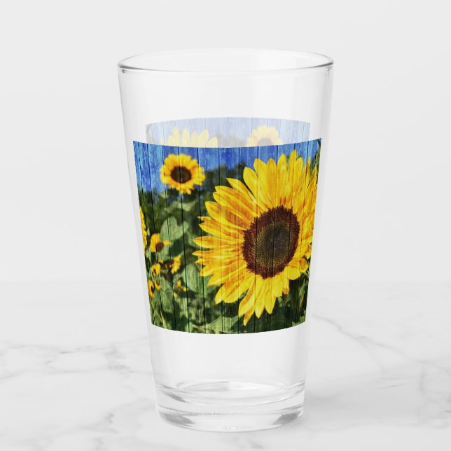 Solblommor, målat stängsel glaskopp (Framsida)