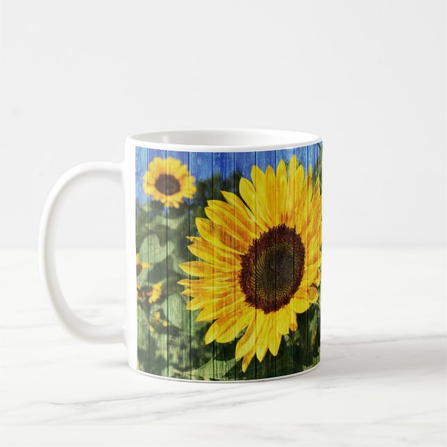 Solblommor, målat stängsel kaffemugg (Vänster)