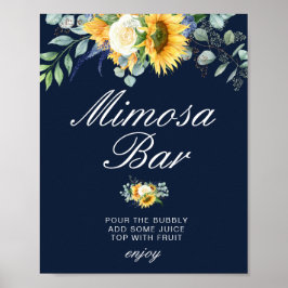 solblommor marinblå bröllopsdusch mimosa bardskylt poster