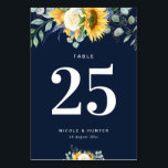 Solblommor, marinblått bröllop Bordsnummer<br><div class="desc">Modern design med solblommor och vit text. Texten och färg på detta kort kan vara personlig.</div>