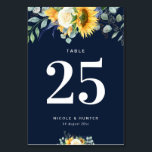 Solblommor, marinblått bröllop Bordsnummer<br><div class="desc">Modern design med solblommor och vit text. Texten och färg på detta kort kan vara personlig.</div>