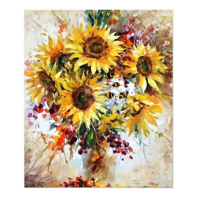 Solblommor med bin fototryck (Framsidan)