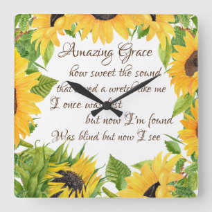 Solblommor med Fantastisk Grace Hymn Fyrkantig Klocka