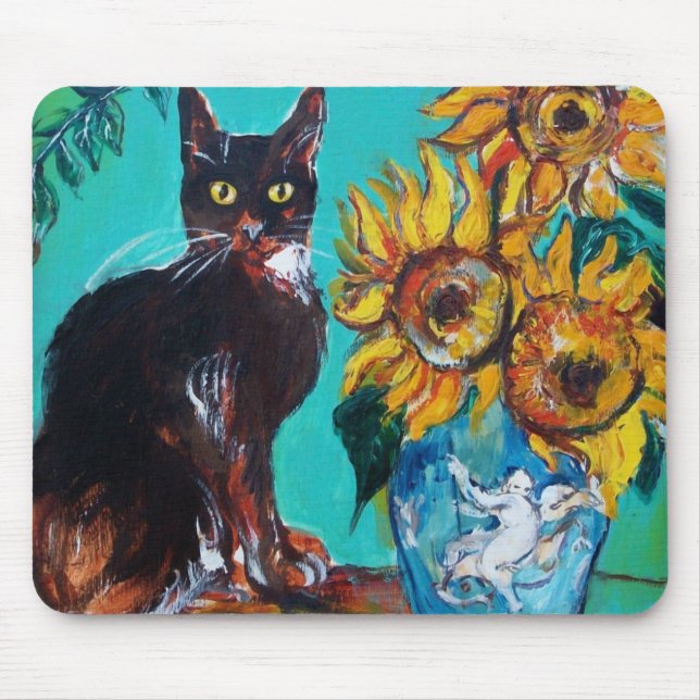 Solblommor med katt musmatta (Framsidan)