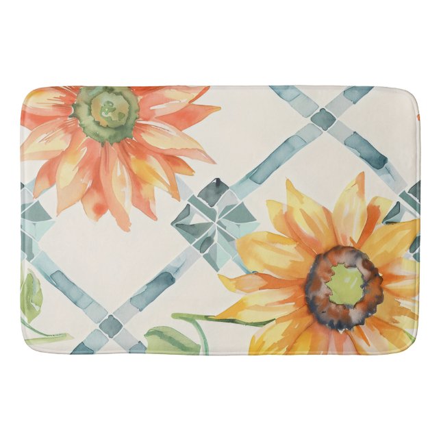 Solblommor Modern Distress-blommigt Badrumsmatta (Framsidan)
