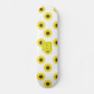 Solblommor Monogram Hand Lettering Blommigt Chic Mini Skateboard Bräda 18,5 Cm