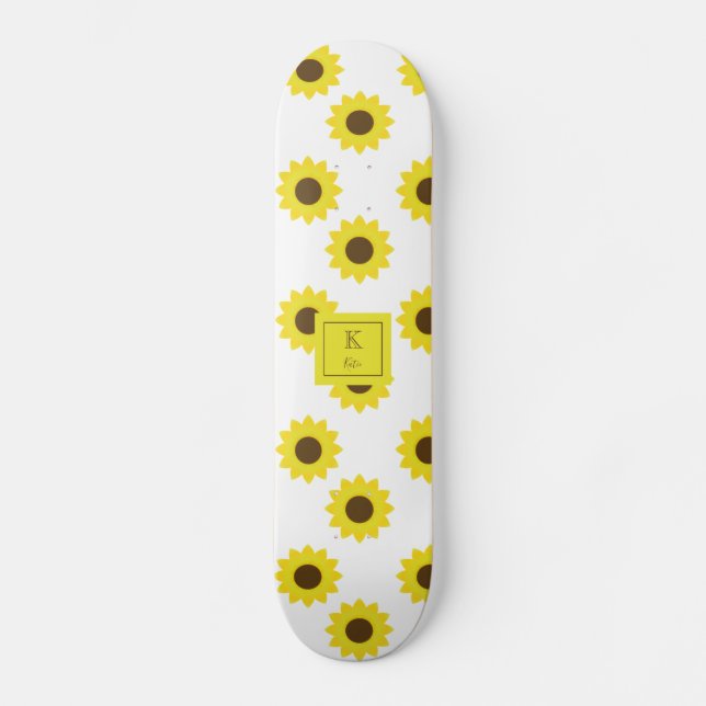 Solblommor Monogram Hand Lettering Blommigt Chic Mini Skateboard Bräda 18,5 Cm (Framsida)