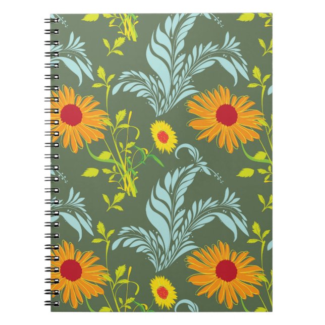 Solblommor mönster anteckningsbok med spiral (Framsidan)