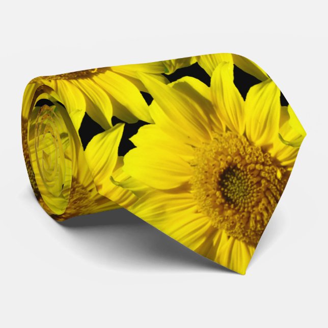Solblommor Mönster Cust. BG Färg Black Neck Tie Slips (Rullad)