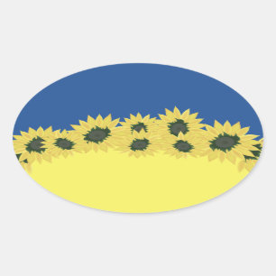 Solblommor mot bakgrund av Ukraina Ovalt Klistermärke