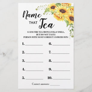 Solblommor Namn som Tea Möhippa Game Card Flygblad
